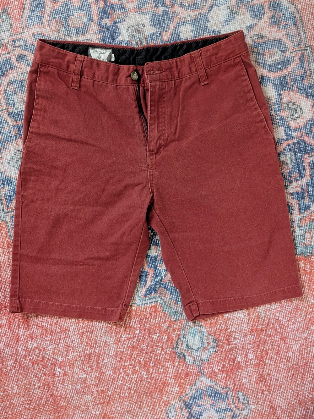 Volcom Men's Flat Front Shorts in Brick Red